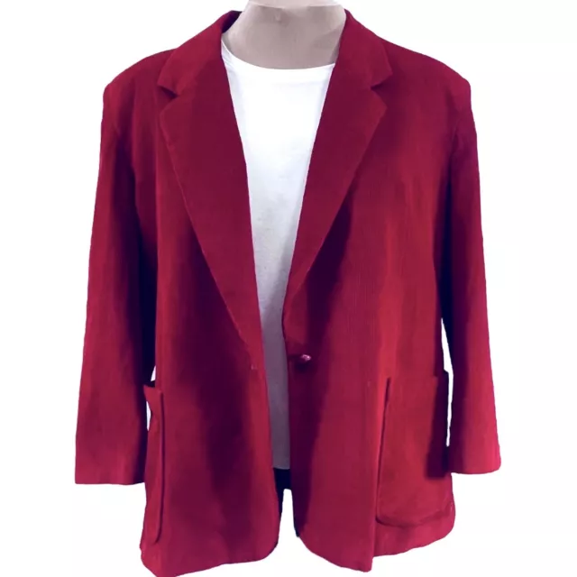 Vintage 80s Corduroy Blazer Size XL 18 Red Sears Classic Fashions Pockets **READ