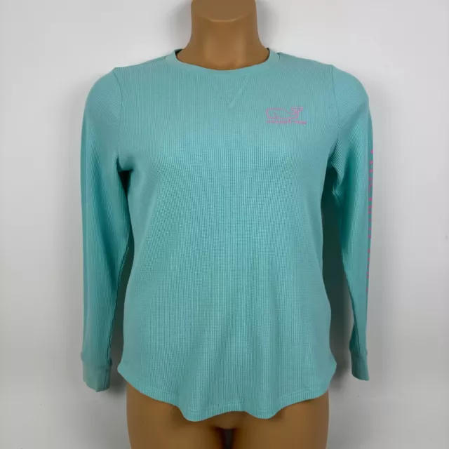 Vineyard Vines Waffle Knit Thermal Shirt Whale Shirt Cotton Blend Blue Womens XS