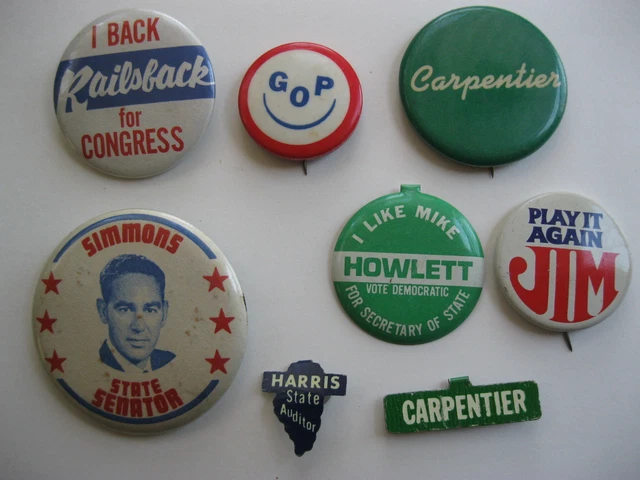 8 Vintage Political Pinback Buttons Lot #3