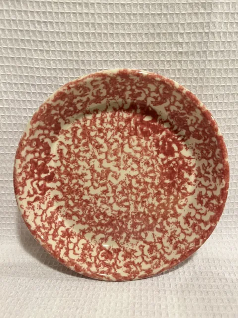 BTC-Henn Bel-Terr Made Pottery-Red Spongeware Small 7” Shallow Bowl