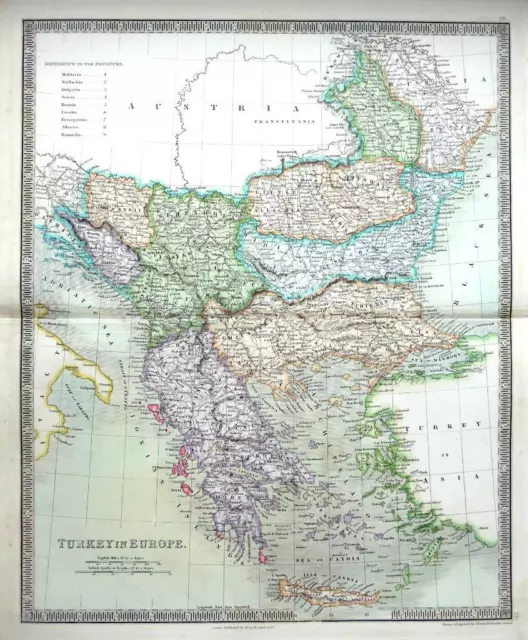 THE BALKANS  GREECE BY JOHN DOWER c1844 GENUINE ANTIQUE MAP ORIGINAL HAND COLOUR
