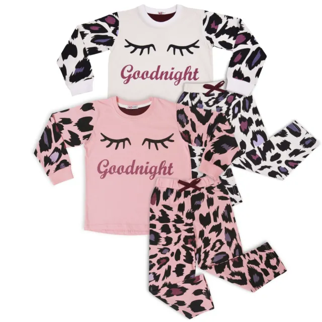 Bambini Leopardo Ragazze Goodnight Pigiama Confezione Di 2 Riposo Set