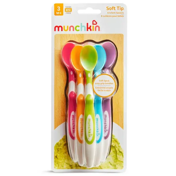 Munchkin Soft-Tip Infant Spoon, BPA Free, Multi-Color for Kid 3+ months, 6 Count