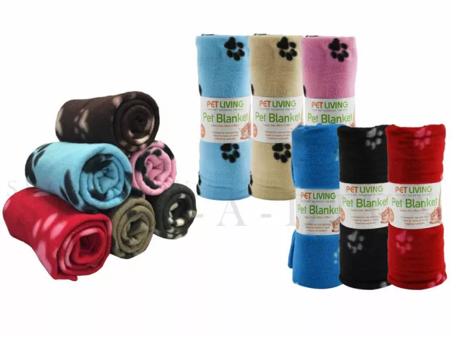 Dog Blankets Washable Soft Warm Cat Fleece Bed Paw Print Pet Lots Puppy Car M-XL