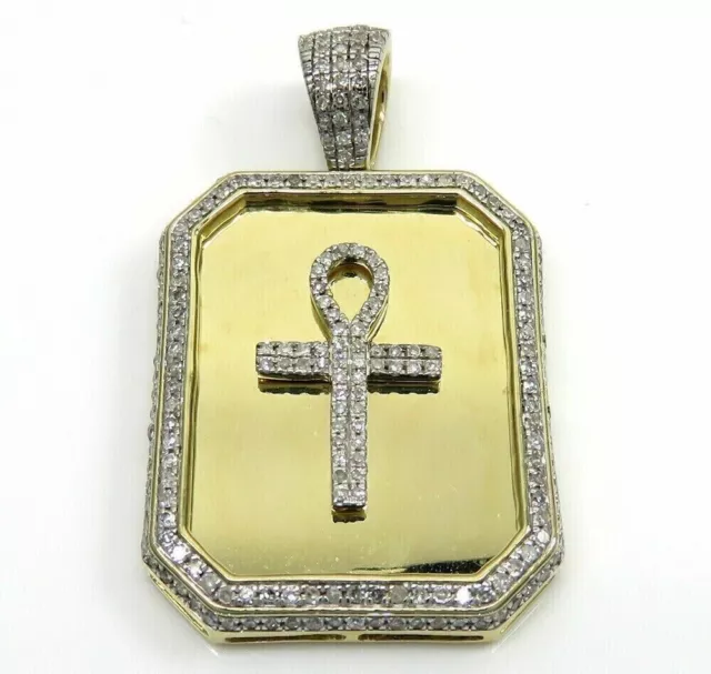 2Ct Round Cut Real Moissanite Dog Tag Cross Men's Pendant 14K Yellow Gold Plated