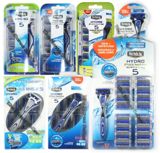 SCHICK HYDRO 5 Package Razor +1/6/8/16 Refill Cartridges (Premium/ Power Select)