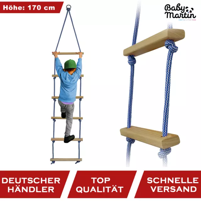 Strickleiter mit 6 Holz Sprossen Länge 170 cm Kletterleiter Seilleiter  Schaukel