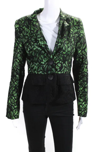 Nanette Lepore Womens Green Black Lace Two Button Long Sleeve Blazer Size 4