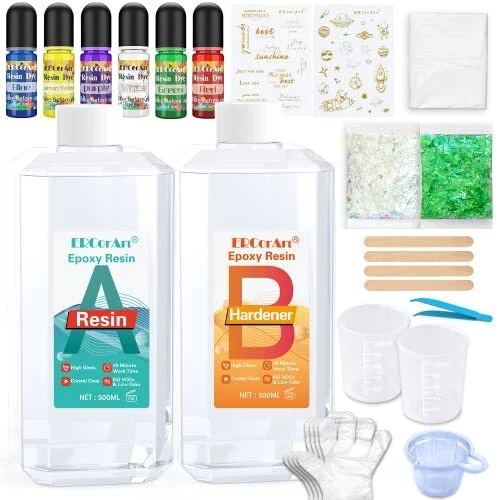 Kit de résine époxy transparente non toxique 1000 ml, avec colorant de résine, p