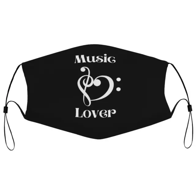 Music Lover Treble Bass Clef Heart Cloth Face Mask w/ 2 Filter Nose Wire Splint