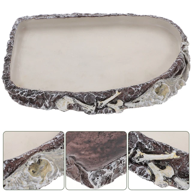 2 Ciotole Per Rettili In PVC - Design Corteccia, Per Cibo E Acqua, Per Gechi, Serpenti, Tartarughe