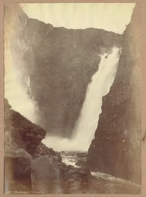 Hardanger waterfall, Norway - Unmounted 1880s Albumen Photograph