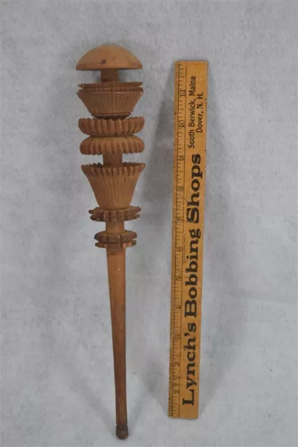 whimsy carved wand rattle 13 in long wooden unusual original antique