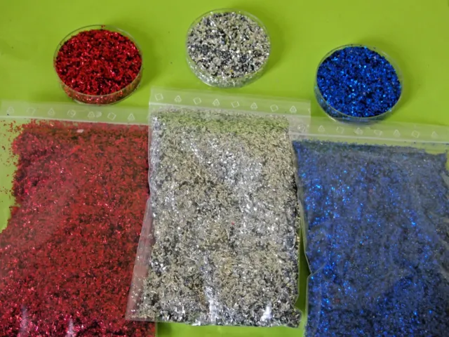 (39,50€/kg) 100 g FLITTER, GLITTER, silber, rot, blau -Deko, Basteln, Gestalten