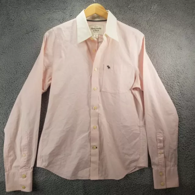 Abercrombie & Fitch Mens Button Up Long Sleeve Shirt Pink White Muscle Striped M