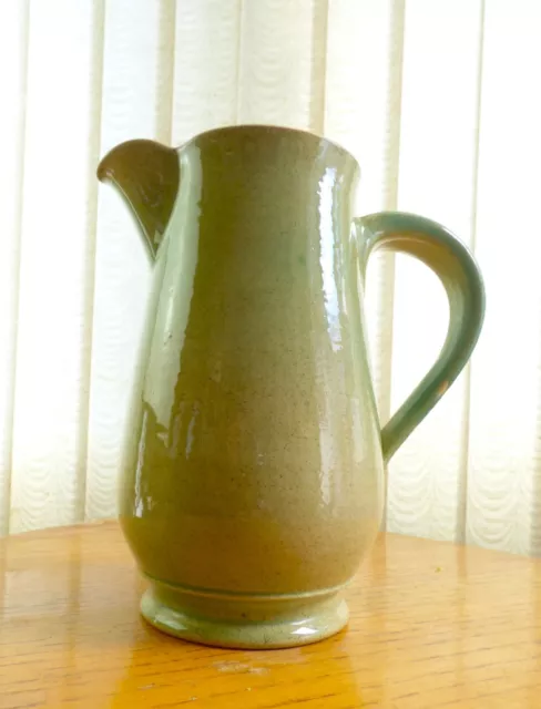 Vintage Alder Jug Vase Pale Green Glaze 20th Century Art Deco Country Kitchen 