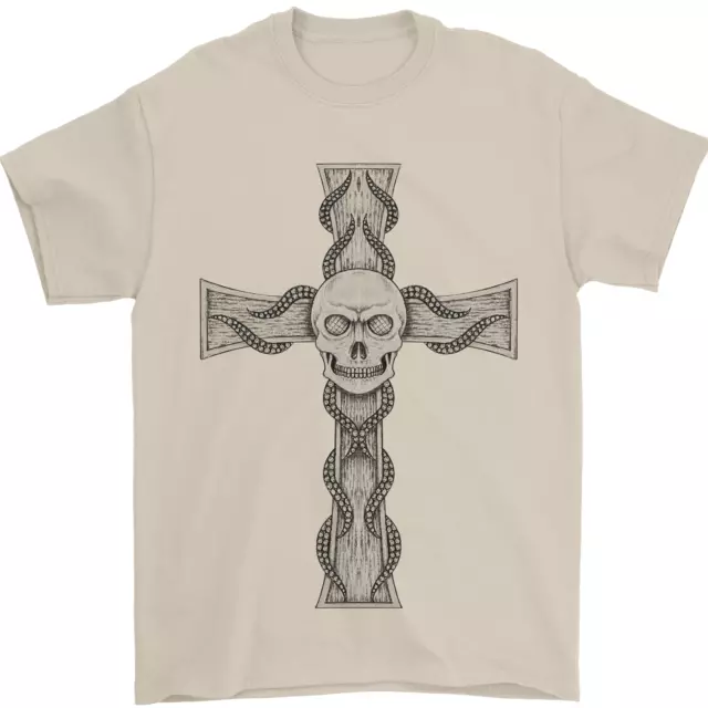 A Gothic Skull and Tentacles on a Cross Mens T-Shirt 100% Cotton