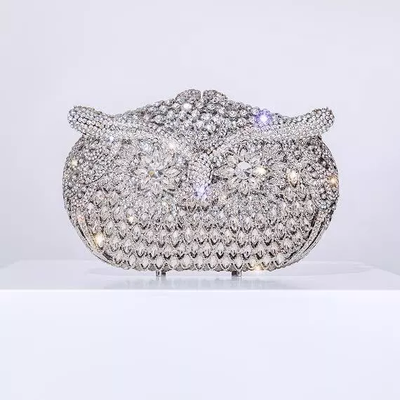 Magical Owl Clutch Crystal Purse Crystal Silver Clutch Birthday Gift Party Bag