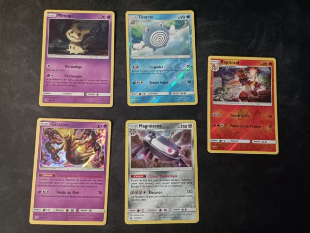 Lot 5 Cartes Pokémon Holo et Reverse - Bloc Soleil et Lune - Fr