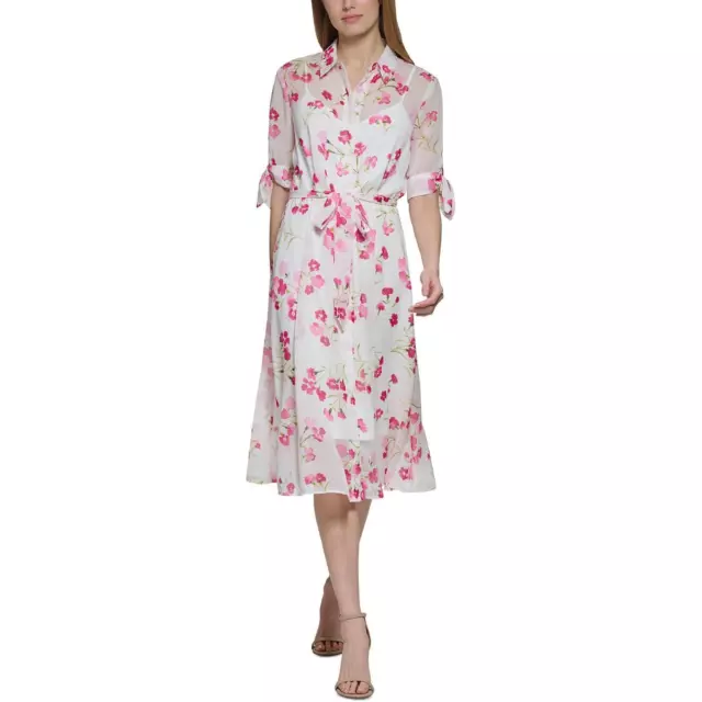 Calvin Klein Womens Chiffon Mid-Calf Daytime Fit & Flare Dress BHFO 0805