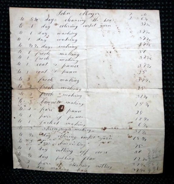 1830 antique TEXTILE/FABRIC/YARN MAKING handwritten receipt~ frystown york pa