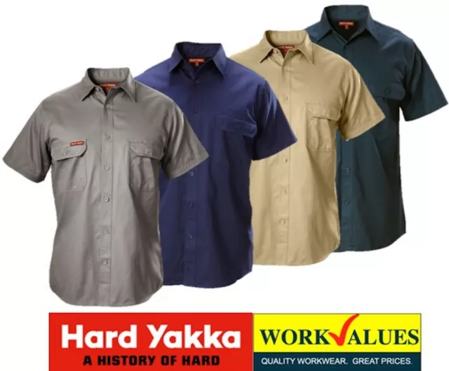 Hard Yakka-  Mens 100% Cotton Drill Short Sleeve Work Trade Shirts - Y07510