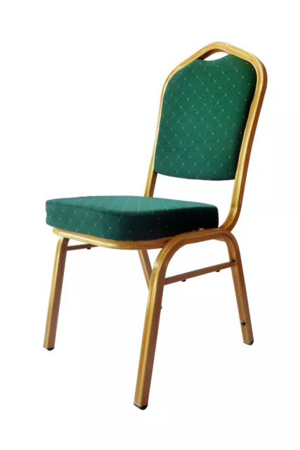 Shield Back Steel Banqueting Chairs. Green With Gold Frame