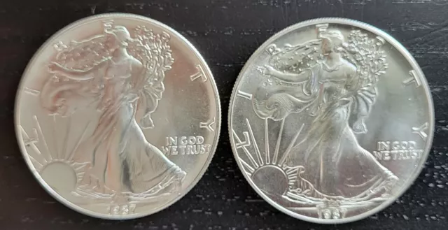 [Lot of 2] 1987 American Silver Eagle Coin - One Dollar - 99.9% Silver - UNC