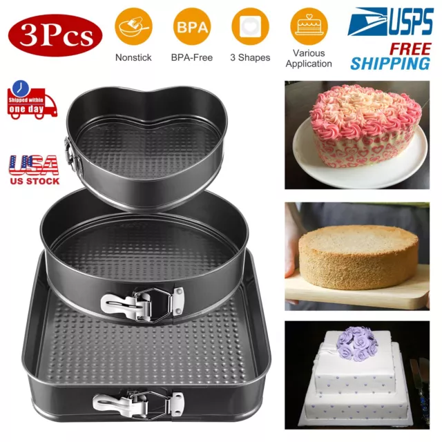 3Pcs Nonstick Springform Heart Shape Cake Pan Set Cheesecake Baking 9/10/11 in