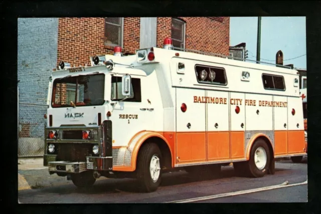 Fire Fighting postcard Maryland MD, Baltimore, 1973 Mack Rescue truck