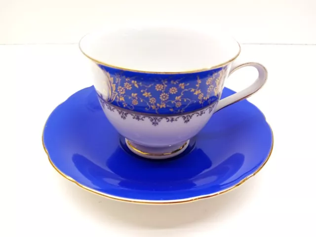 Paragon by Apt. to Her Majestry The Queen Tea Cup & Saucer, Floral, Cobalt Blue