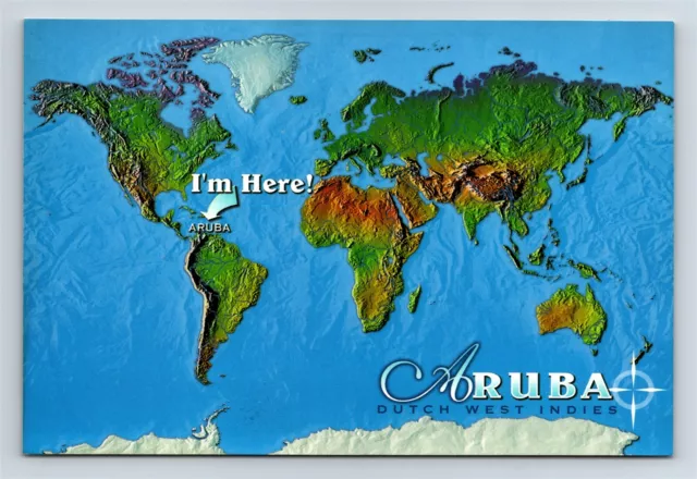 Postcard Greetings From Aruba I Am Here World Map AJ2