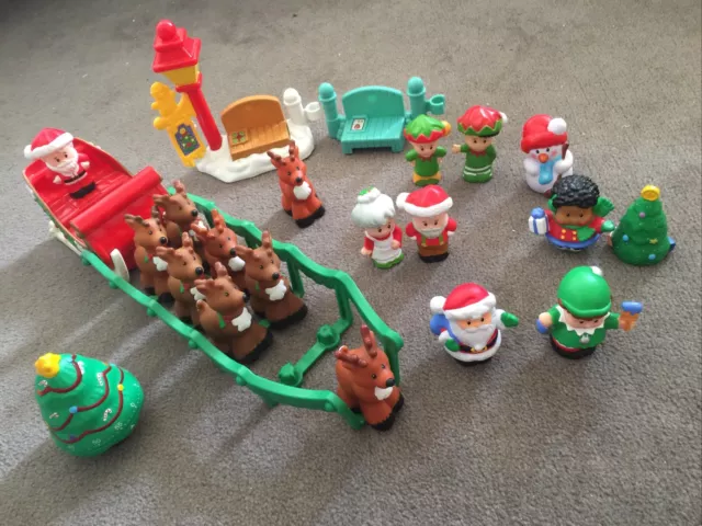 Preloved Fisher Price Little People Christmas Reindeer Sleigh Gift Present Rare