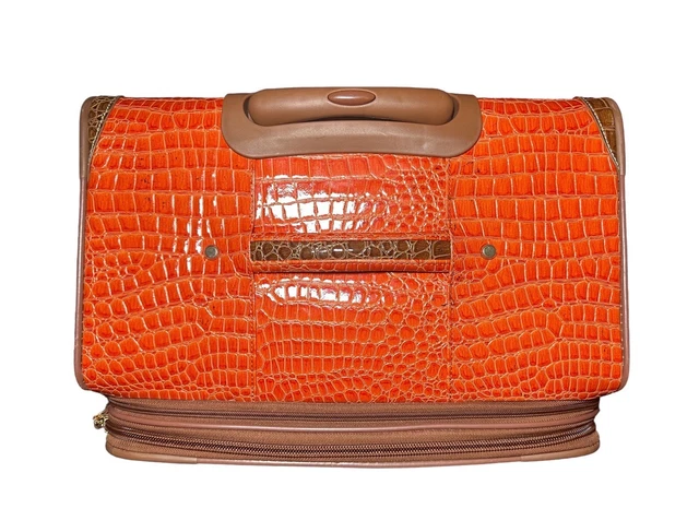 Samantha Brown Faux Croco Orange Embossed Rolling Luggage Travel Bag Rare 2