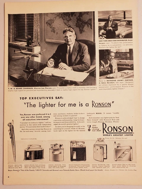 1951 Magazine Print Ad Ronson Cigarette Lighters 6 Models Shown Newark,NJ