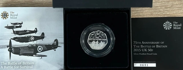 2015 50p Anniversary Battle Of Britain Silver Proof Piedfort Coin Royal Mint