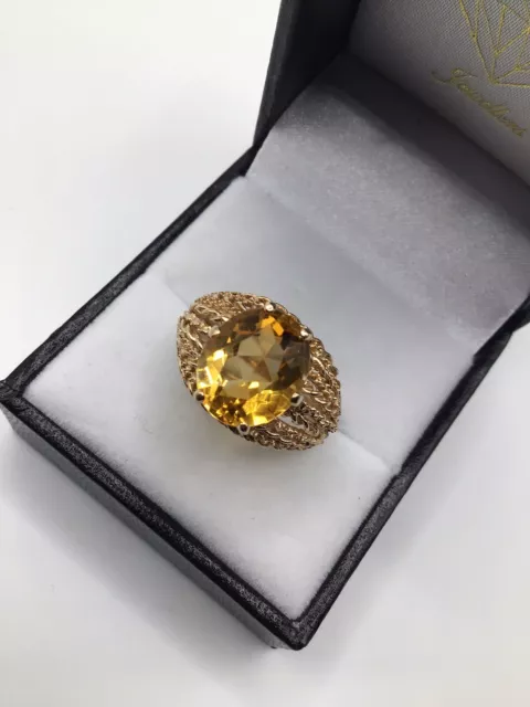 Vintage Hallmarked 9ct Gold Set With A Golden Citrine Ring Size Q Heavy 4.4grams