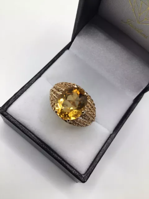 Vintage gestempelt 9ct Gold Set mit goldenem Citrin Ring Größe Q schwer 4,4 Gramm