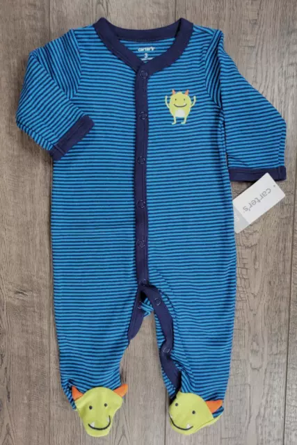 Baby Boy Clothes New Carter's Vintage 3 Month Blue Monster Footed Outfit