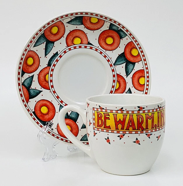 De colección Mary Engelbreit SER CÁLIDO POR DENTRO Y POR FUERA Donut Flores Rosas Taza de té y platillo