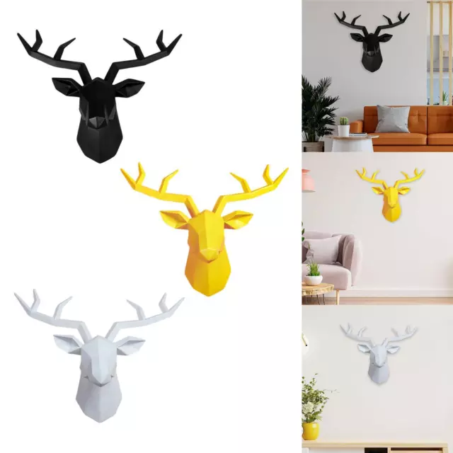 3D Resin Deer Head Sculpture Antlers Wall Mounted Geometrical Stag Bar Decor