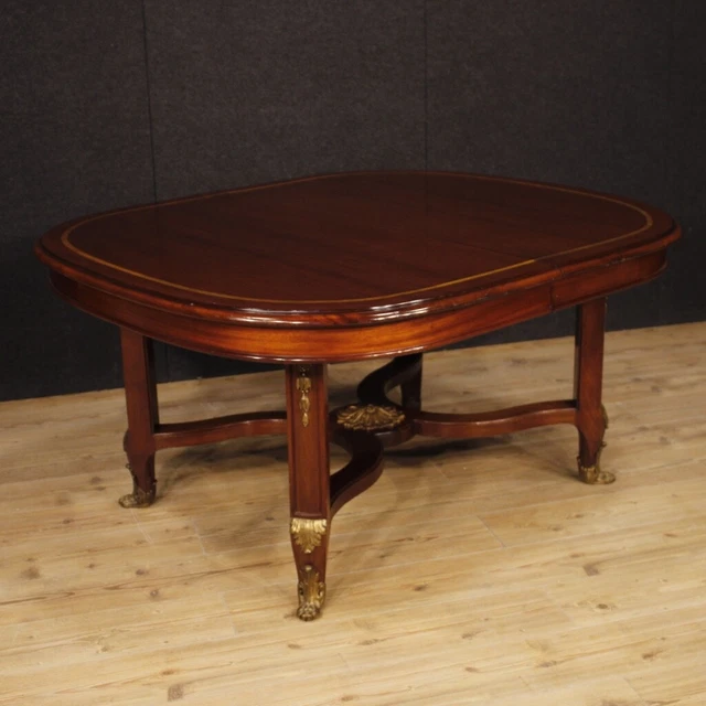 Mesa extensible francés mueble caoba incrustado madera estilo antiguo siglo XX