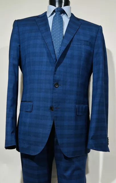 Recent Hugo Boss Black Label Slim Fit Plaid Blue Wool Silk Suit 42 R