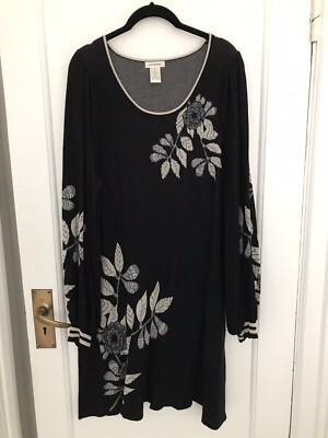 MAX STUDIO Black Knit Dress, XL, Flower Pattern, VGC