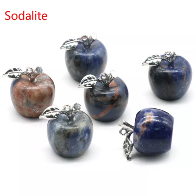 Mini Natural Gemstones Carved Apple Pendant Crystal Reiki Chakra Healing Beads