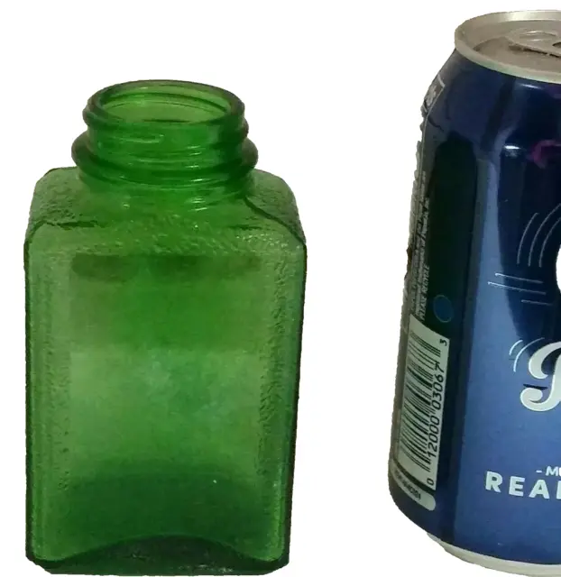 Vintage Owens Illinois Green Glass Bottle Pebble Texture & Clear 2.75" x 4.25" T