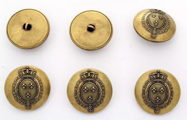 6 bottoni in metallo scatolati - CORONA GRECA STEMMA - queen crown buttons