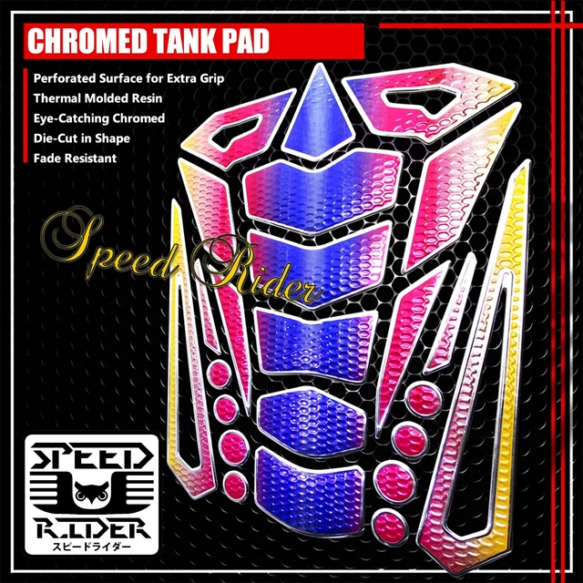 24Pc Customizable Gas Tank Pad Protector Guard Decal Sticker Rainbow/Chrome Edge