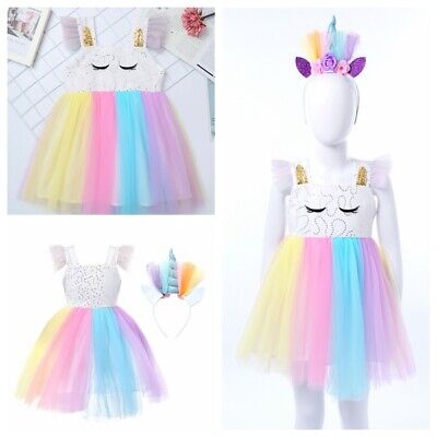Girls Cartoon Outfit Tutu Dress Rainbow Party Princess Cosplay Costume Outfit