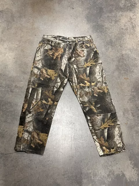 WRANGLER PREMIUM QUALITY MENS REAL TREE CAMO PANTS 38 X 32 *distressed*